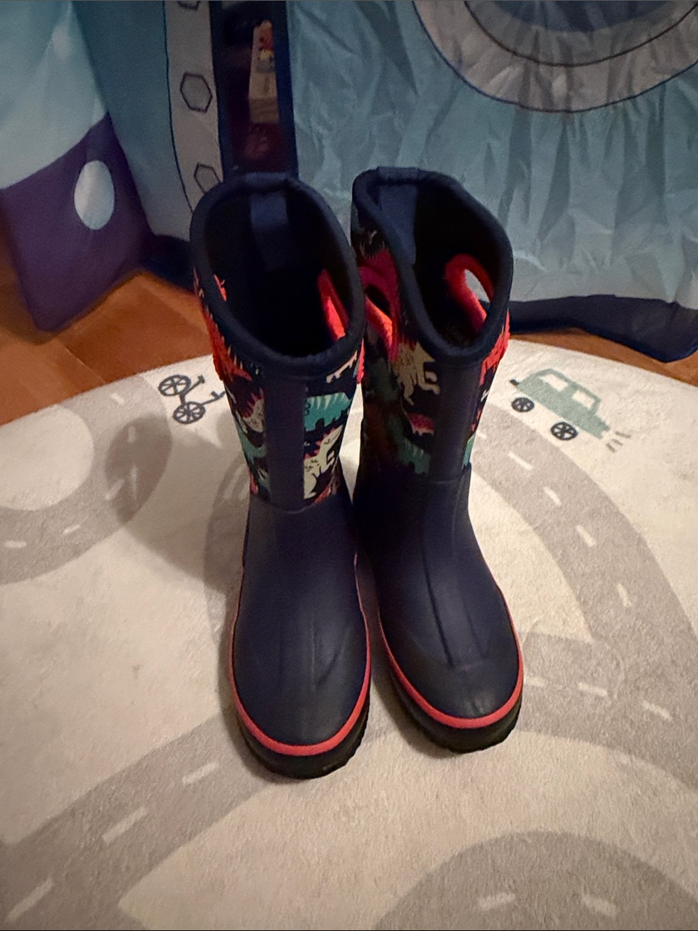 Kids Navy Dinosaur Rain Boots